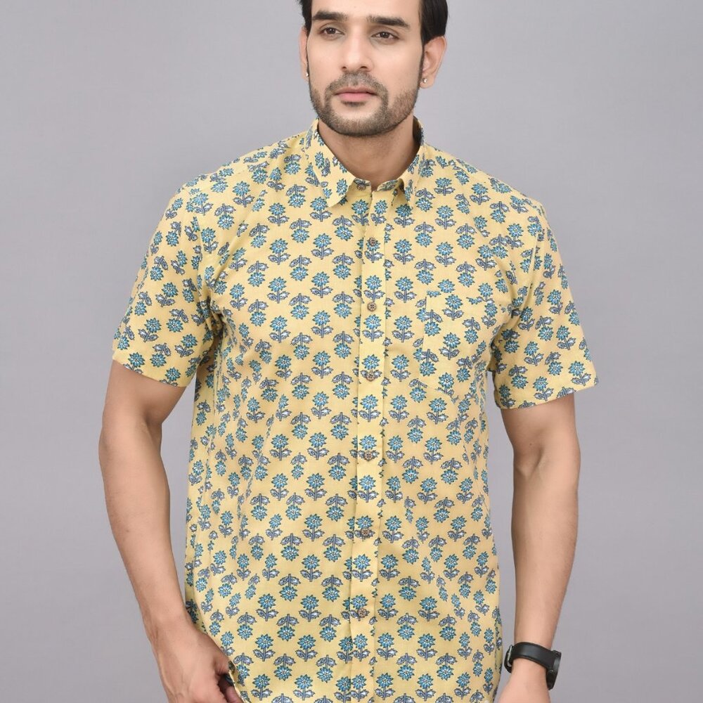 BRAND NEW Hand Block Printed Men Cotton Shirt Winter Fall Clothing Shirt For Men
